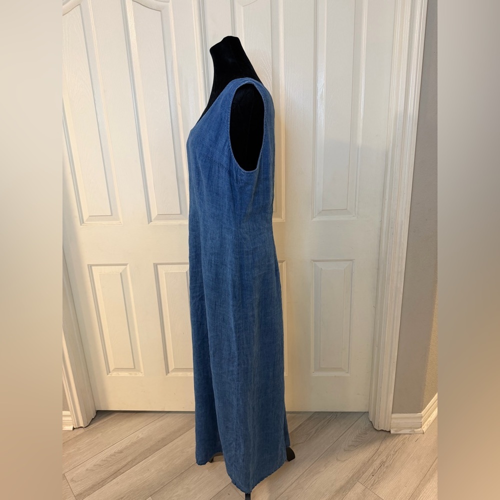 Blue Linen Maxi Dress Sz 14 Jones New York Blue Lagenlook Boho Travel Beachy - Picture 10 of 14